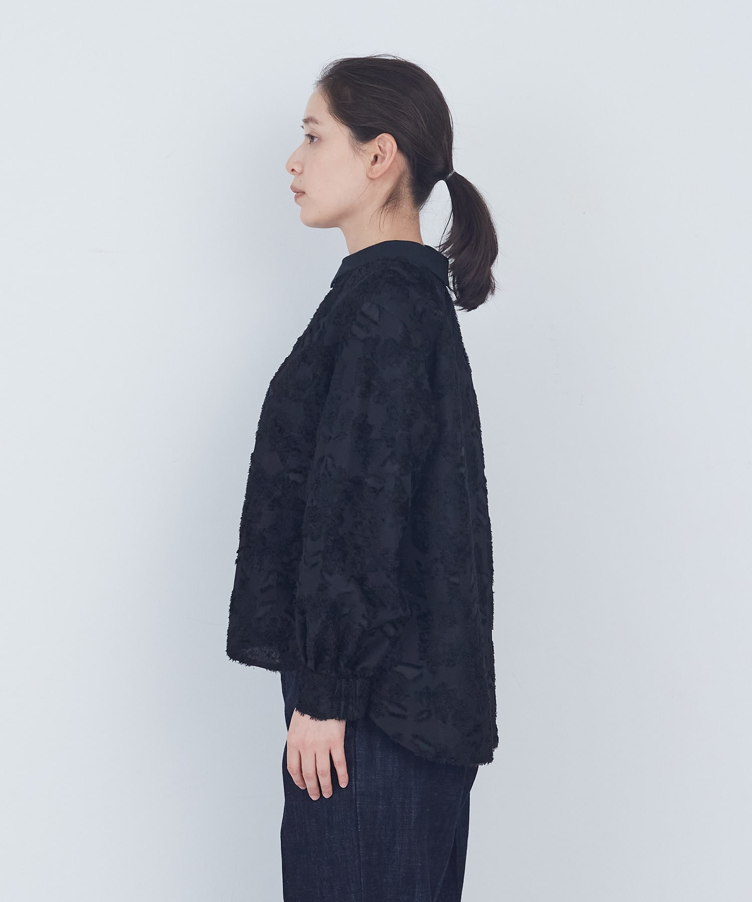 【ADIEU TRISTESSE】フラワージャカード襟付きブラウス 詳細画像 ブラック 5