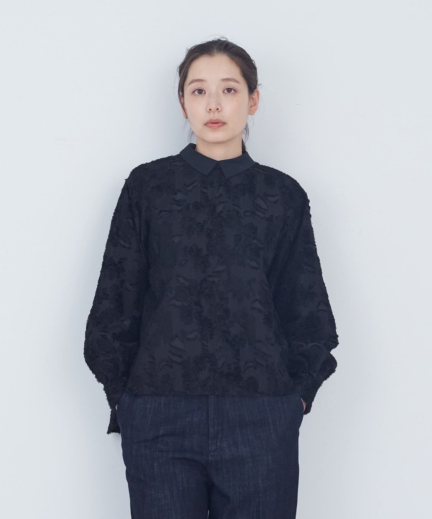 【ADIEU TRISTESSE】フラワージャカード襟付きブラウス 詳細画像 ブラック 1