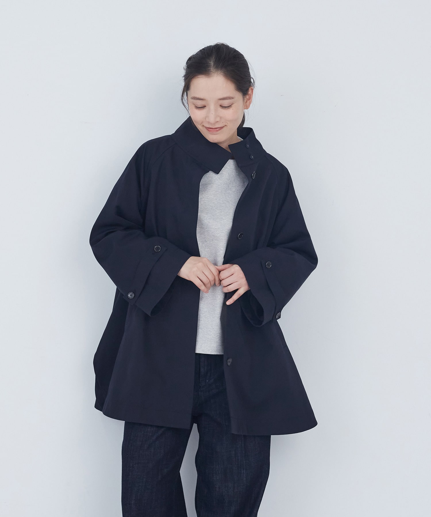 【ADIEU TRISTESSE】Aラインハーフコート 詳細画像 ネイビー 1