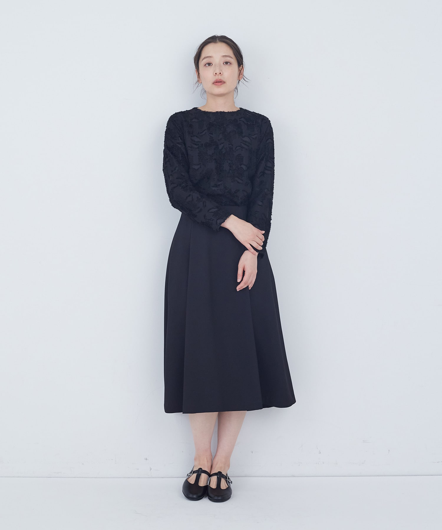 【ADIEU TRISTESSE】タックフレアースカート 詳細画像 ブラック 2