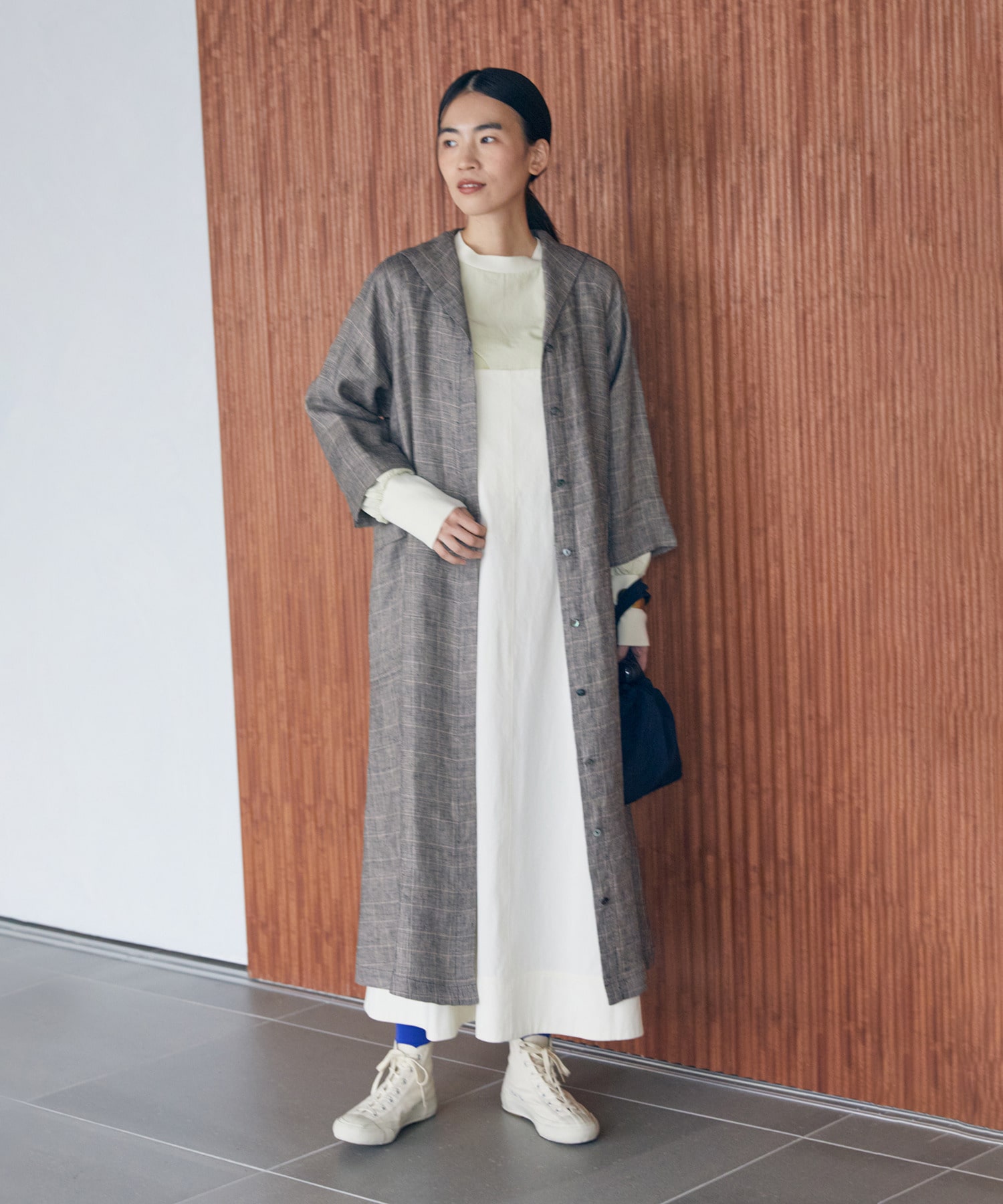 【LOISIR】【MTサイズ有り】コットンツイルエプロンワンピース 詳細画像 カーキ 1