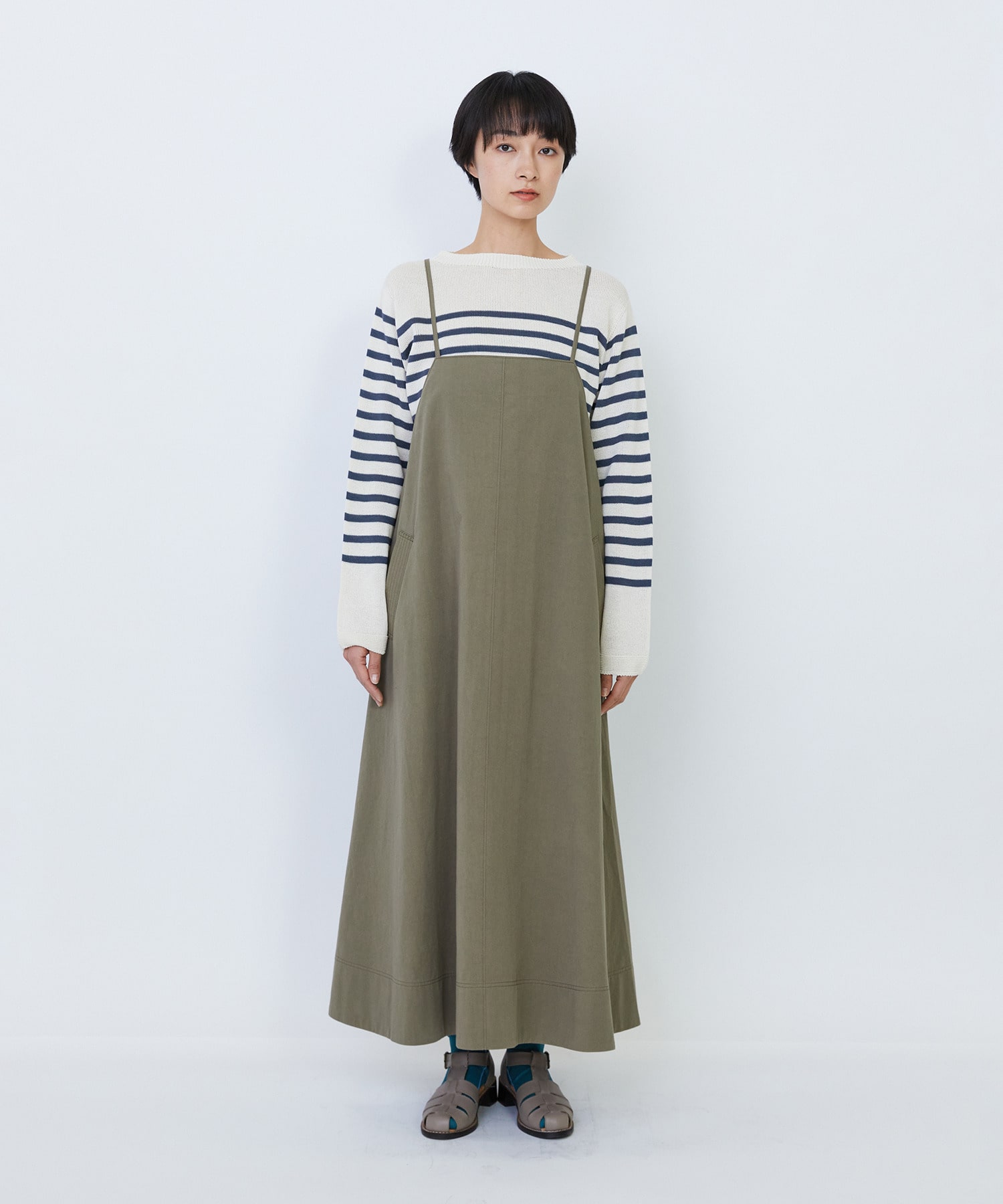 【LOISIR】【MTサイズ有り】コットンツイルエプロンワンピース 詳細画像 カーキ 12