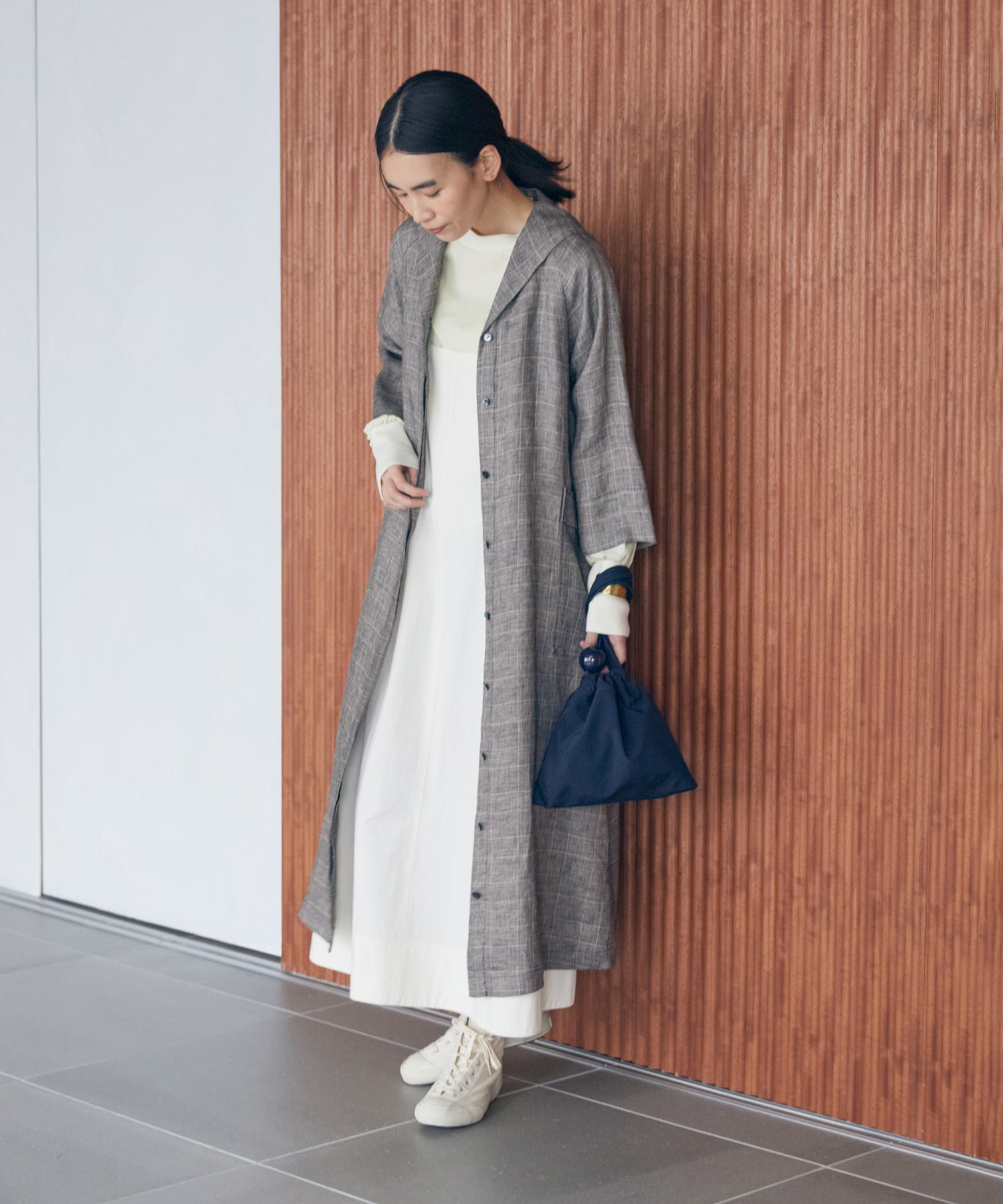 【LOISIR】【MTサイズ有り】コットンツイルエプロンワンピース 詳細画像 カーキ 2