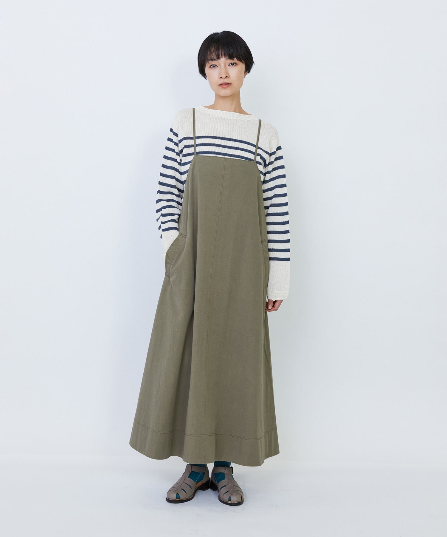 【LOISIR】【MTサイズ有り】コットンツイルエプロンワンピース 詳細画像 カーキ 6