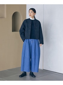 【LOISIR】コットンリネンキルティング風刺繍ノーカラージャケット 詳細画像 ブラック系その他 1