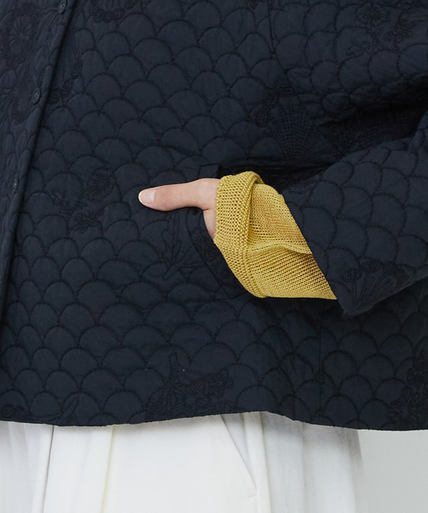 【LOISIR】コットンリネンキルティング風刺繍ノーカラージャケット 詳細画像 ブラック系その他 14