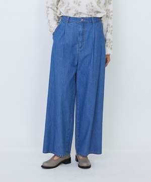 【LOISIR】【MTサイズ有り】綿麻ライトデニムワイドパンツ 詳細画像 ライトインディゴブルー 1