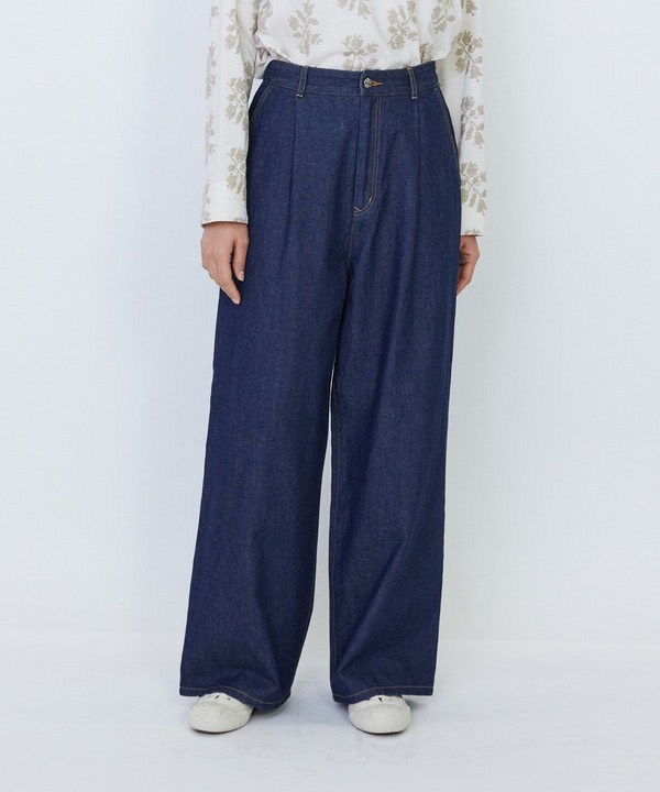 【LOISIR】【MTサイズ有り】綿麻ライトデニムワイドパンツ