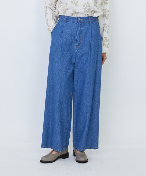 【MTサイズ有り】綿麻ライトデニムワイドパンツ 詳細画像 ライトインディゴブルー 1