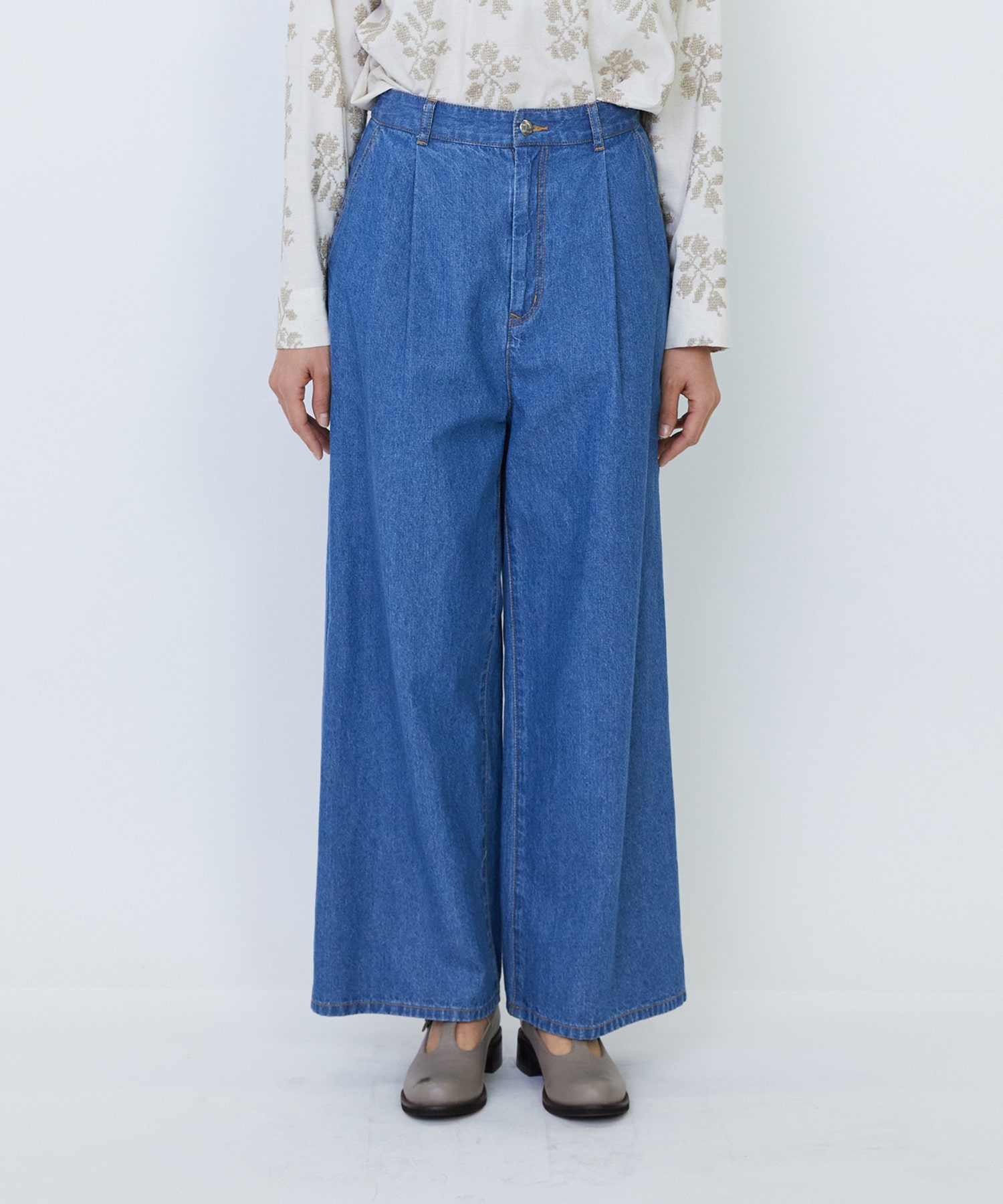 【LOISIR】【MTサイズ有り】綿麻ライトデニムワイドパンツ 詳細画像 ライトインディゴブルー 12