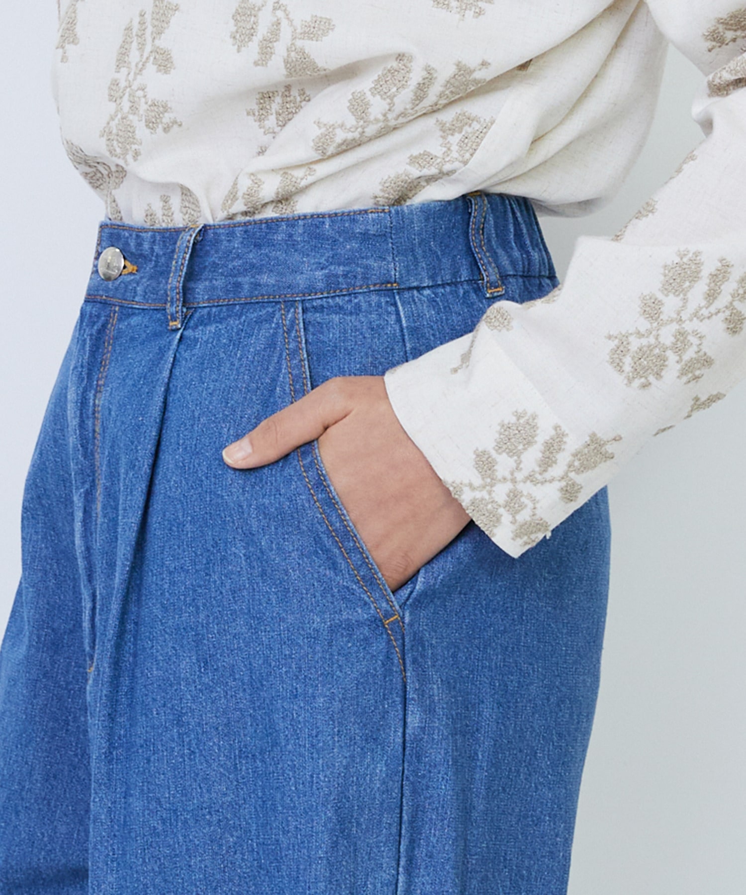 【LOISIR】【MTサイズ有り】綿麻ライトデニムワイドパンツ 詳細画像 ライトインディゴブルー 17