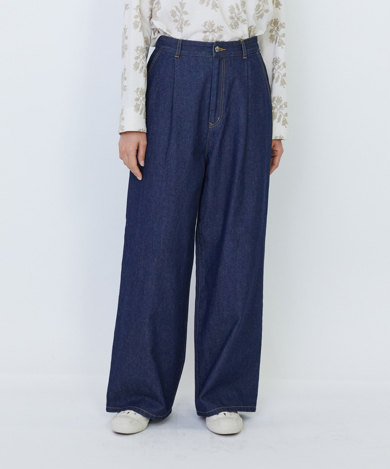 【LOISIR】【MTサイズ有り】綿麻ライトデニムワイドパンツ 詳細画像 インディゴブルー 1