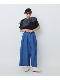 【LOISIR】綿麻ライトデニムボトルシルエットパンツ 詳細画像 インディゴブルー 9