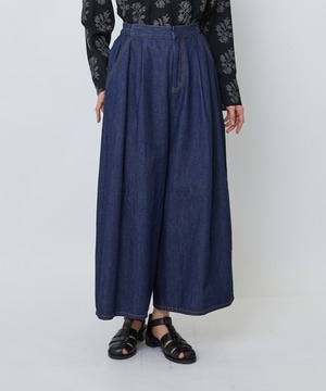【LOISIR】綿麻ライトデニムボトルシルエットパンツ 詳細画像 インディゴブルー 1