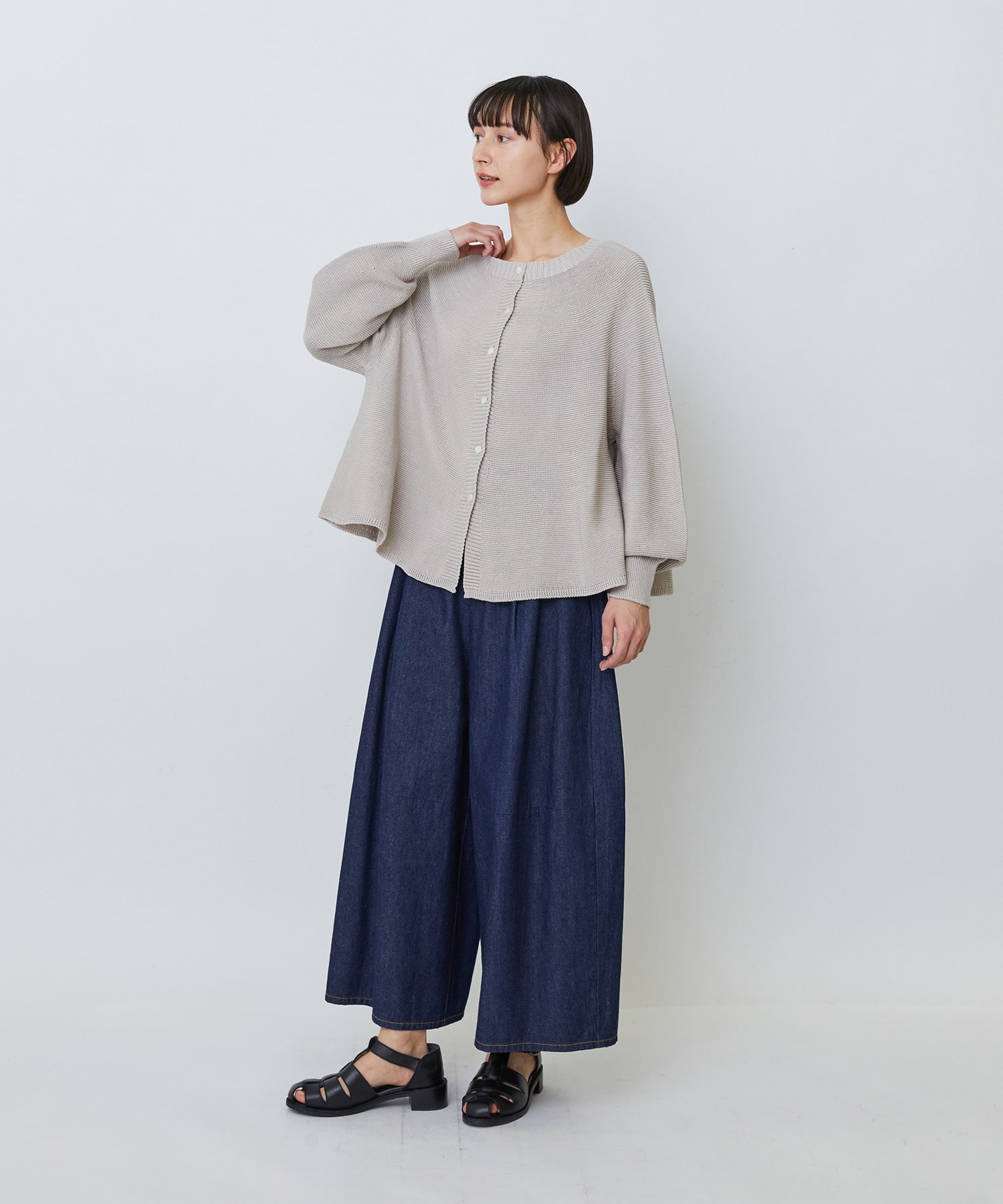 【LOISIR】綿麻ライトデニムボトルシルエットパンツ 詳細画像 インディゴブルー 1