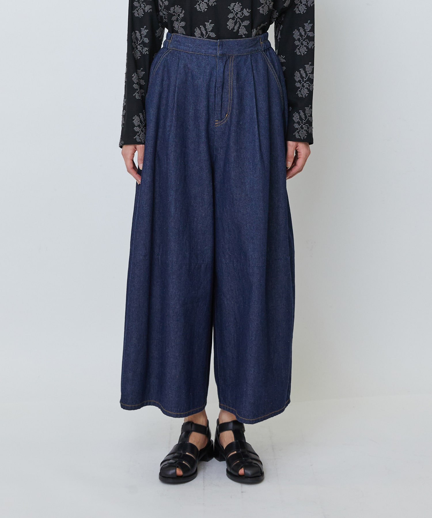 【LOISIR】綿麻ライトデニムボトルシルエットパンツ 詳細画像 インディゴブルー 12
