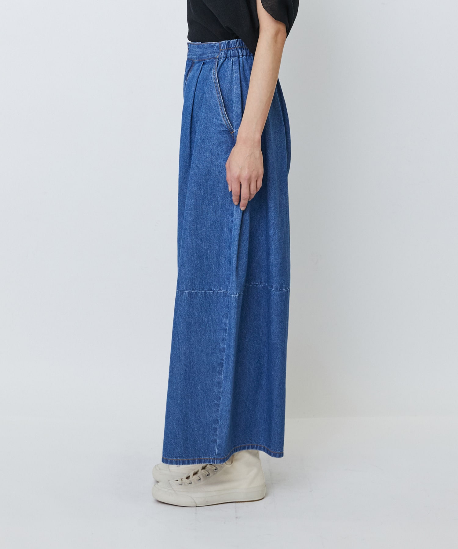 【LOISIR】綿麻ライトデニムボトルシルエットパンツ 詳細画像 インディゴブルー 16