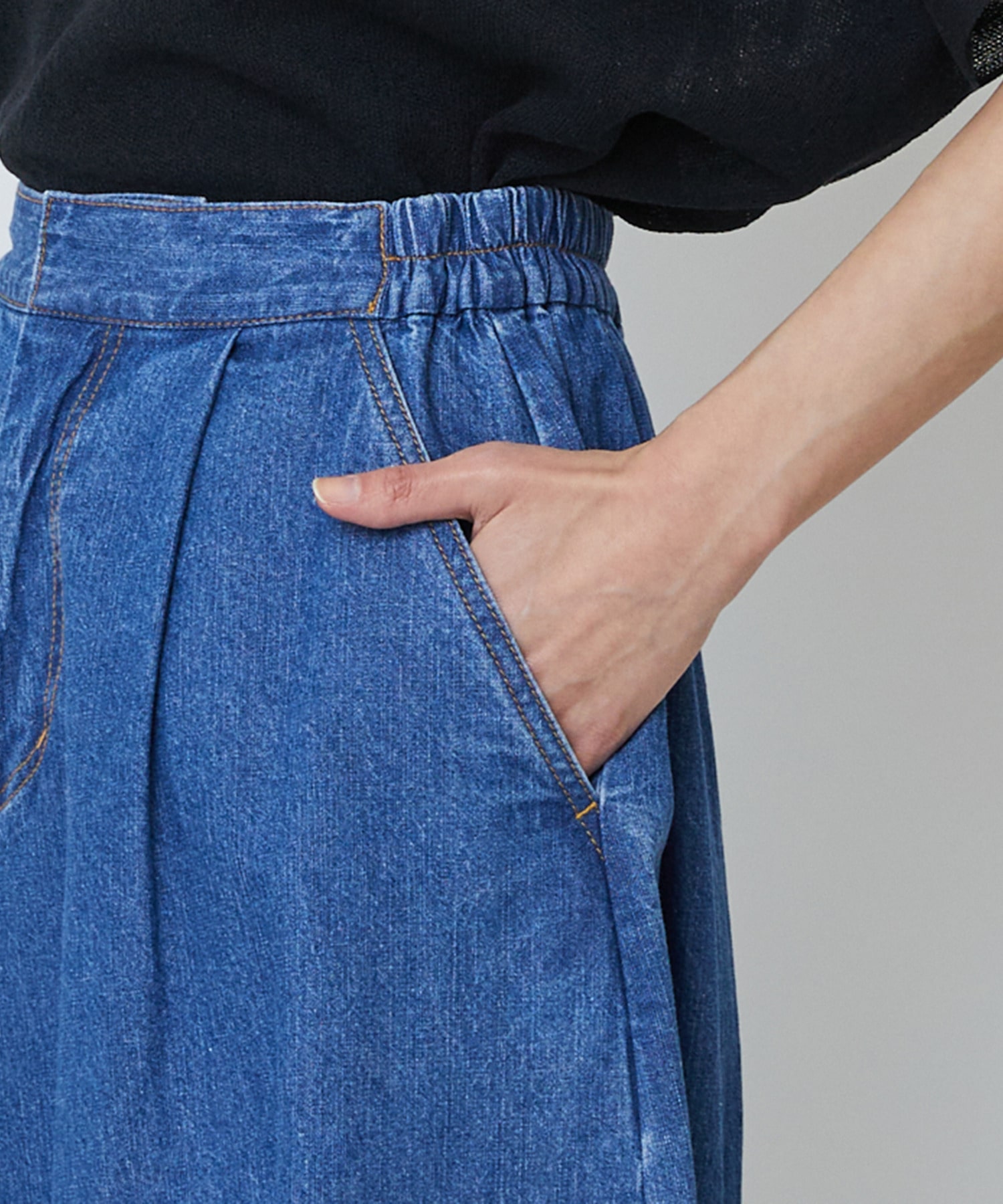 【LOISIR】綿麻ライトデニムボトルシルエットパンツ 詳細画像 インディゴブルー 20