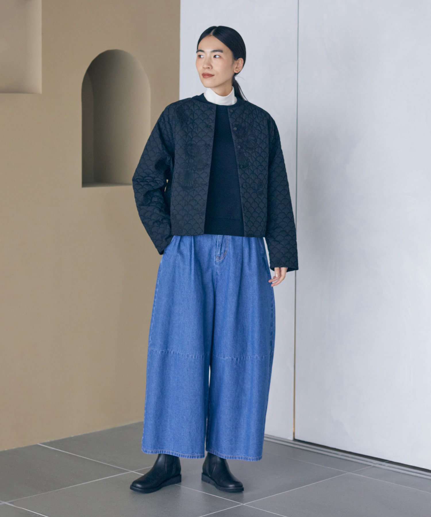 【LOISIR】綿麻ライトデニムボトルシルエットパンツ 詳細画像 インディゴブルー 6