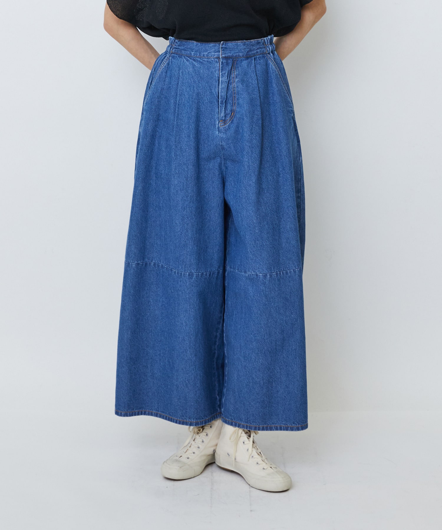 【LOISIR】綿麻ライトデニムボトルシルエットパンツ 詳細画像 ライトインディゴブルー 1