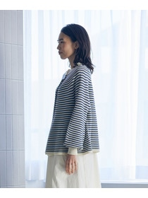 【LOISIR】【2WAY】サーキュラーフレアーカーディガン 詳細画像 ネイビー&times;ホワイト 10