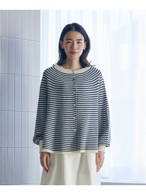 【LOISIR】【2WAY】サーキュラーフレアーカーディガン 詳細画像 ネイビー&times;ホワイト 9