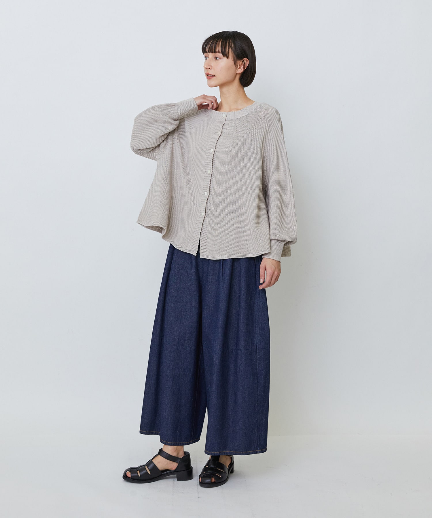 【LOISIR】【2WAY】サーキュラーフレアーカーディガン 詳細画像 ネイビー&times;ホワイト 1