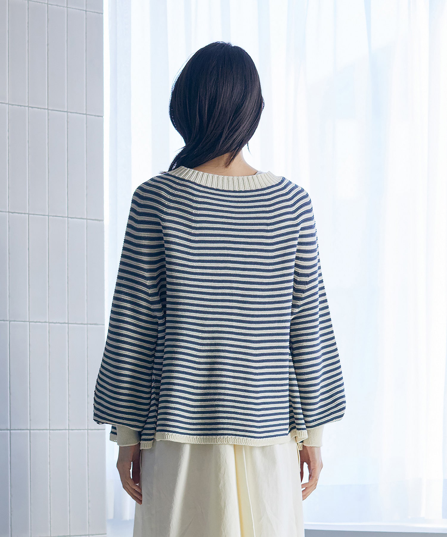 【LOISIR】【2WAY】サーキュラーフレアーカーディガン 詳細画像 ネイビー&times;ホワイト 11