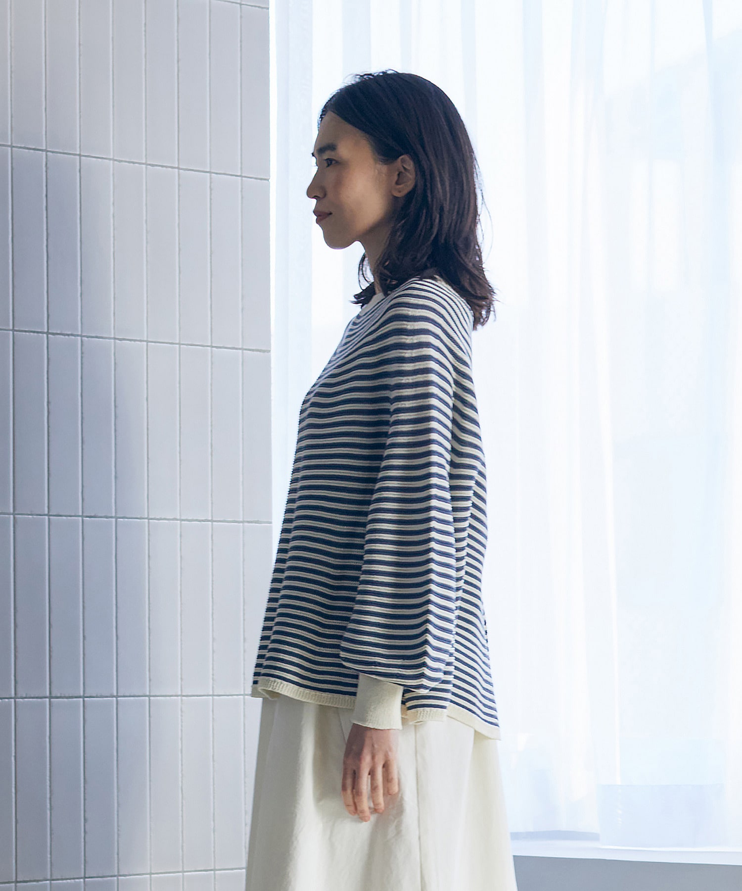 【LOISIR】【2WAY】サーキュラーフレアーカーディガン 詳細画像 ネイビー&times;ホワイト 13