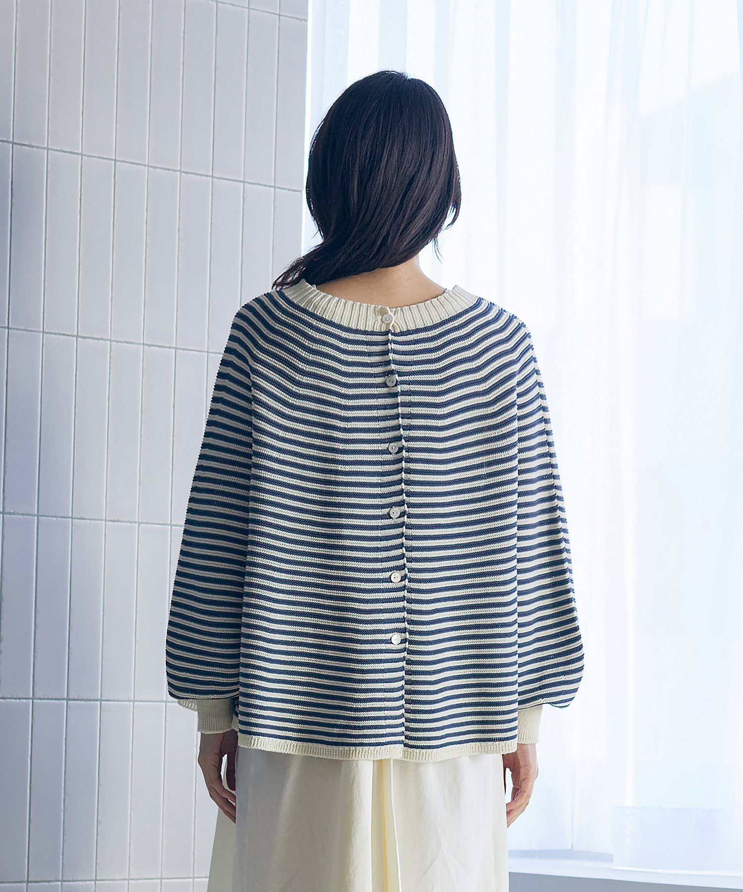 【LOISIR】【2WAY】サーキュラーフレアーカーディガン 詳細画像 ネイビー&times;ホワイト 14