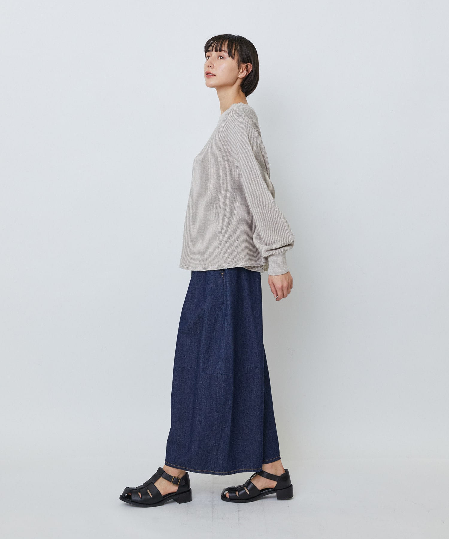 【LOISIR】【2WAY】サーキュラーフレアーカーディガン 詳細画像 ネイビー&times;ホワイト 5