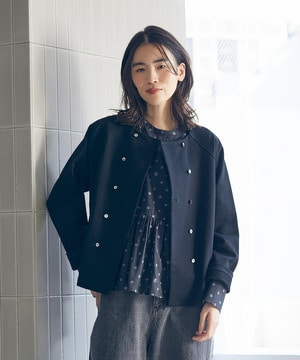 【LOISIR】コットン裏毛クルーネックジャケット 詳細画像 ブラック 1