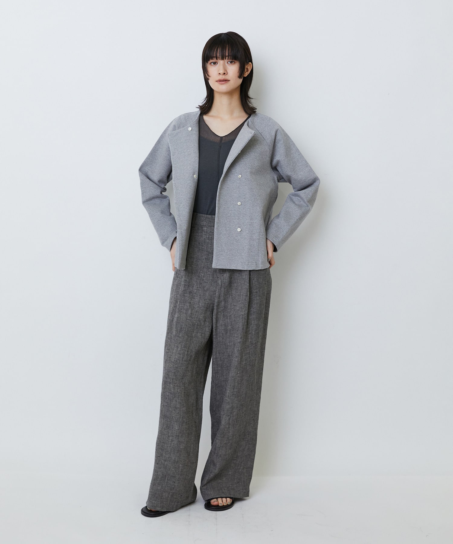 【LOISIR】コットン裏毛クルーネックジャケット 詳細画像 グレー 1