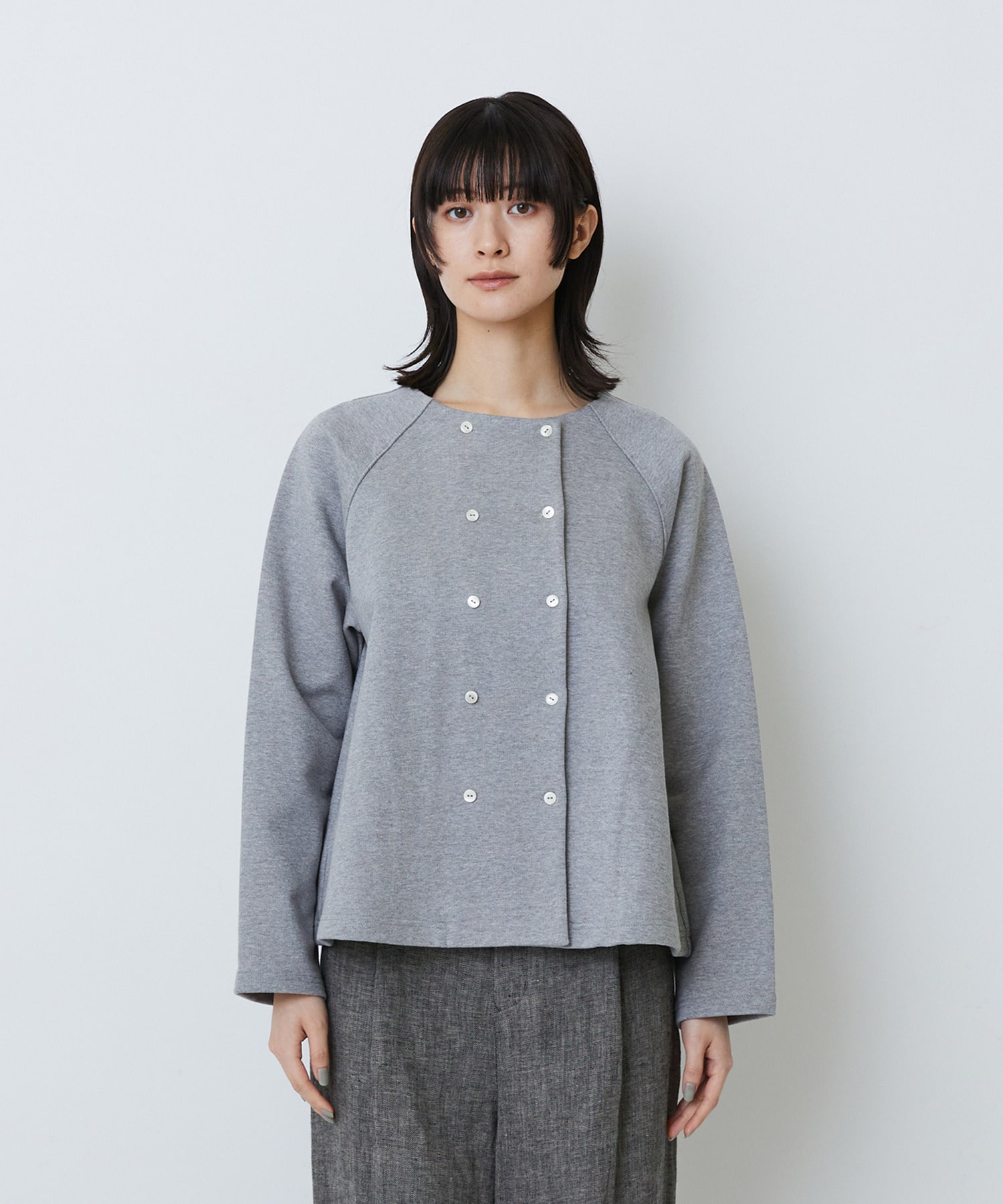 【LOISIR】コットン裏毛クルーネックジャケット 詳細画像 グレー 12