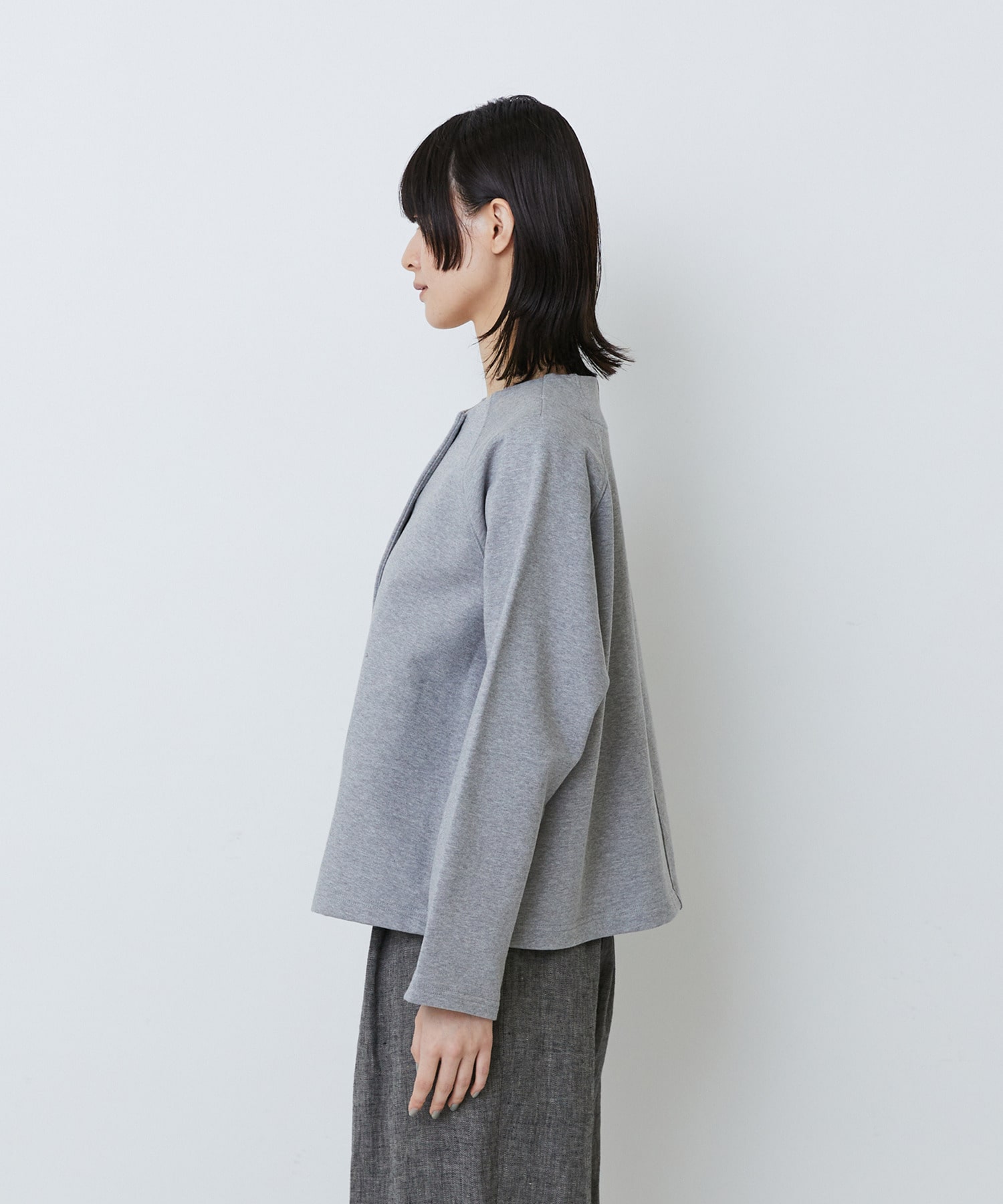 【LOISIR】コットン裏毛クルーネックジャケット 詳細画像 グレー 13