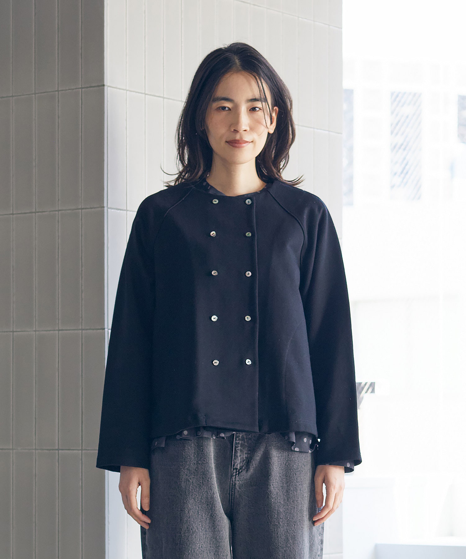 【LOISIR】コットン裏毛クルーネックジャケット 詳細画像 グレー 15