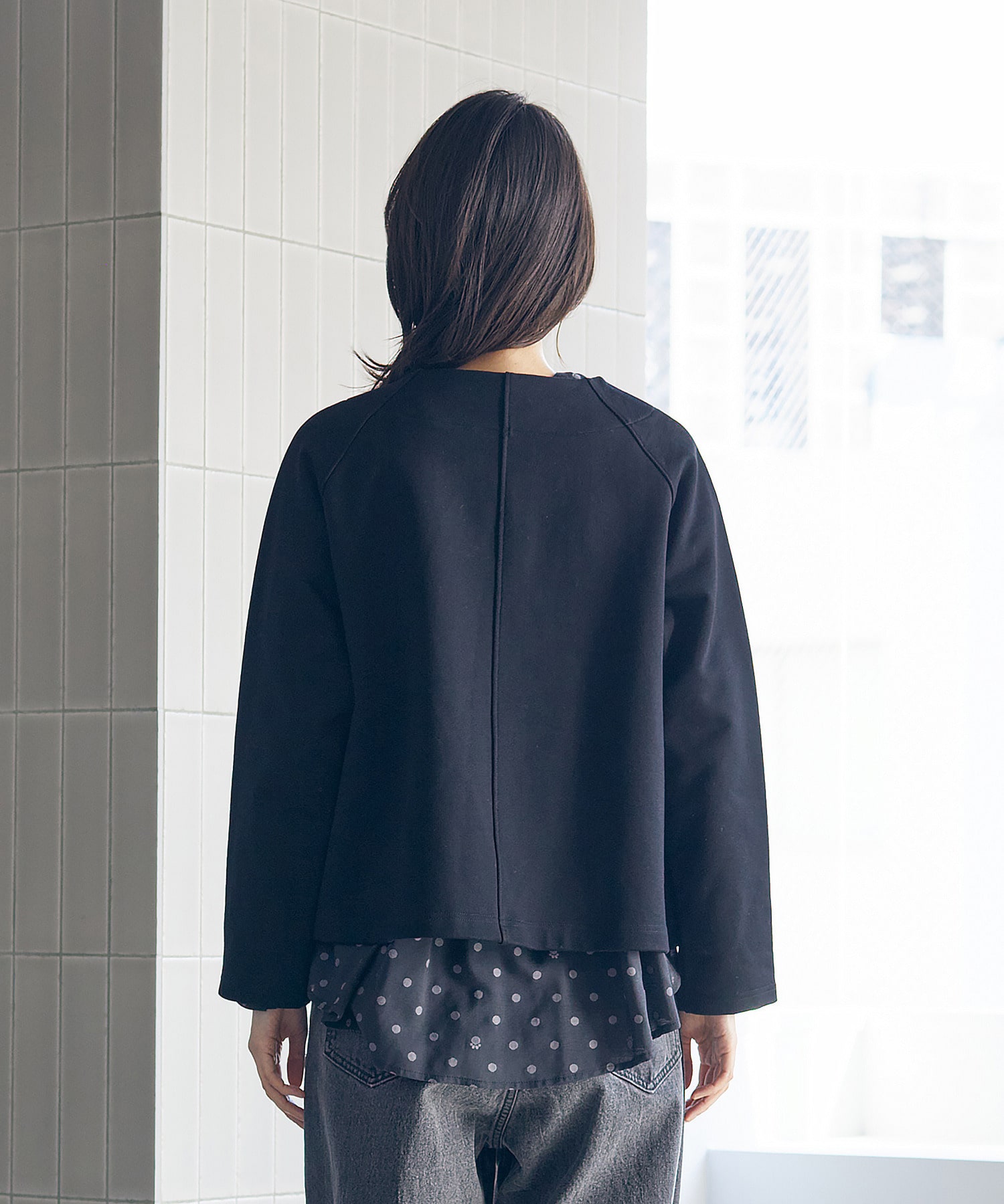 【LOISIR】コットン裏毛クルーネックジャケット 詳細画像 グレー 17