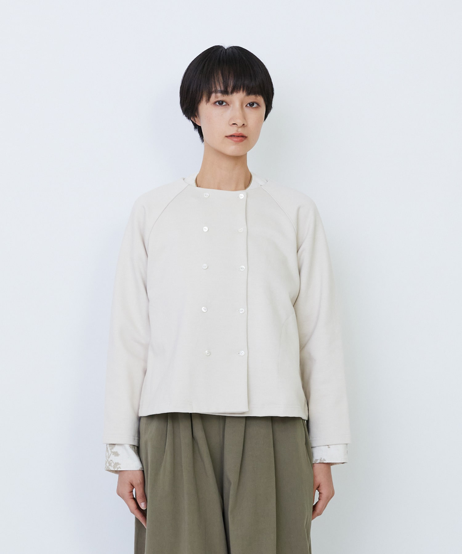 【LOISIR】コットン裏毛クルーネックジャケット 詳細画像 グレー 18