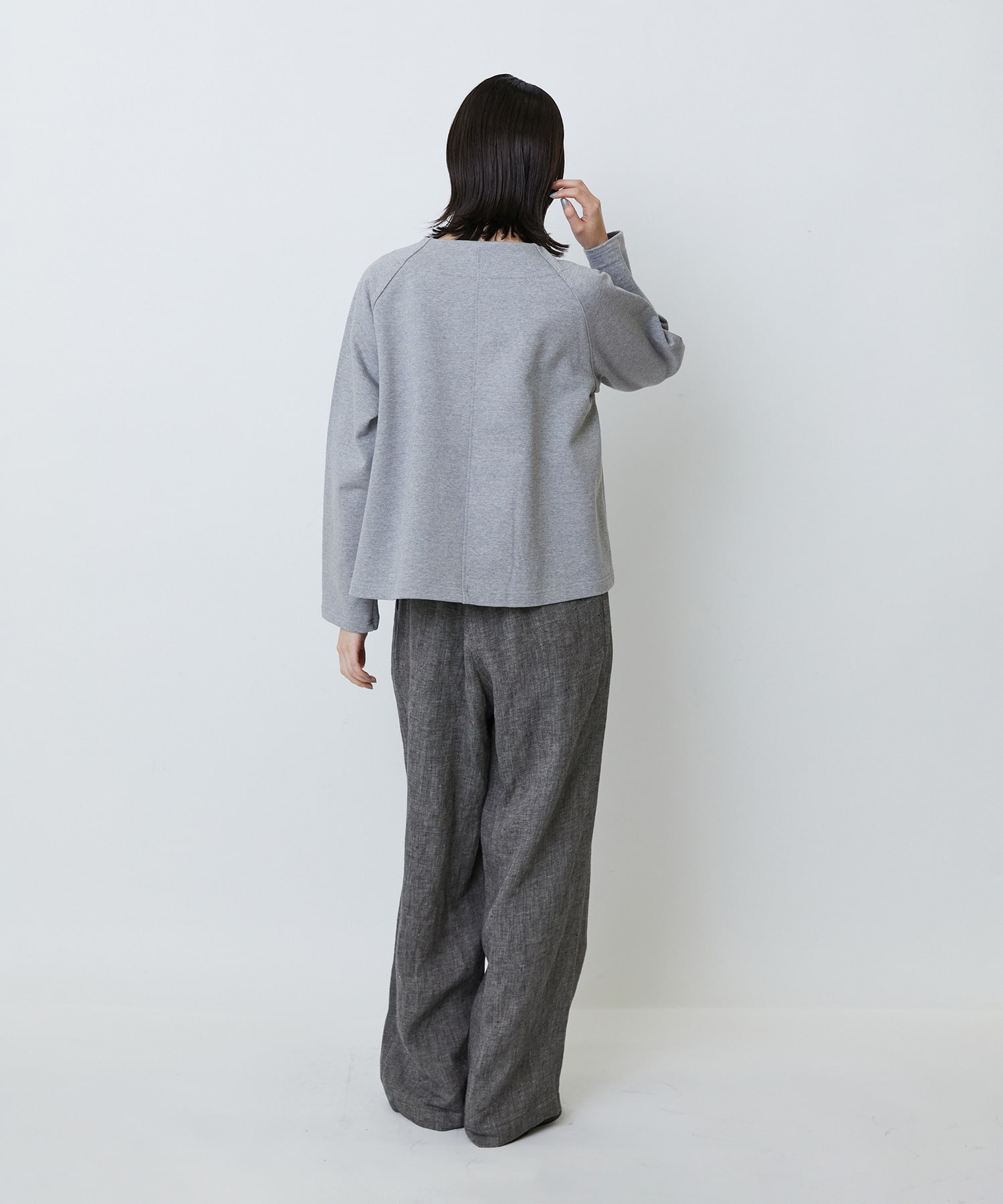 【LOISIR】コットン裏毛クルーネックジャケット 詳細画像 グレー 4