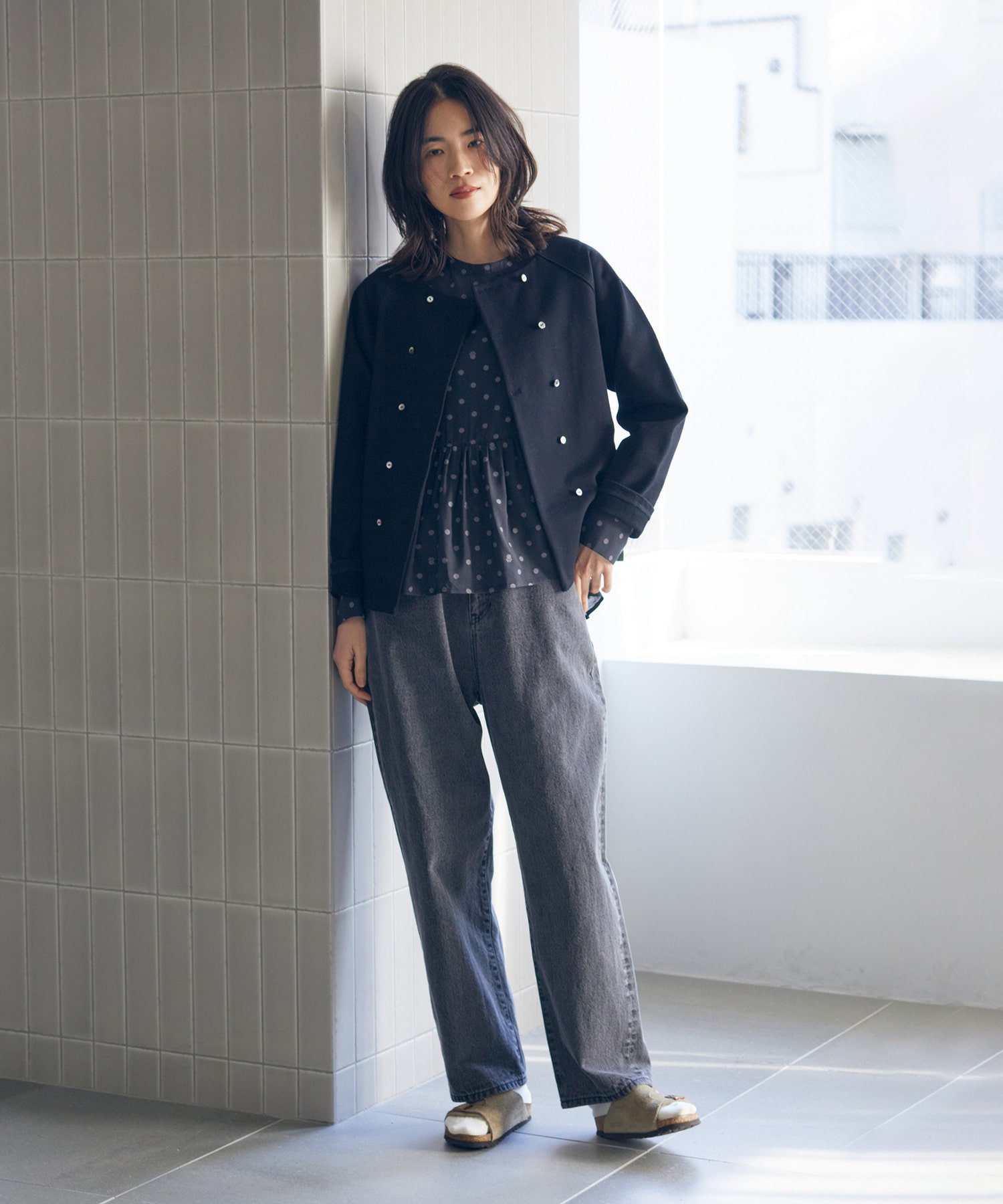 【LOISIR】コットン裏毛クルーネックジャケット 詳細画像 グレー 5