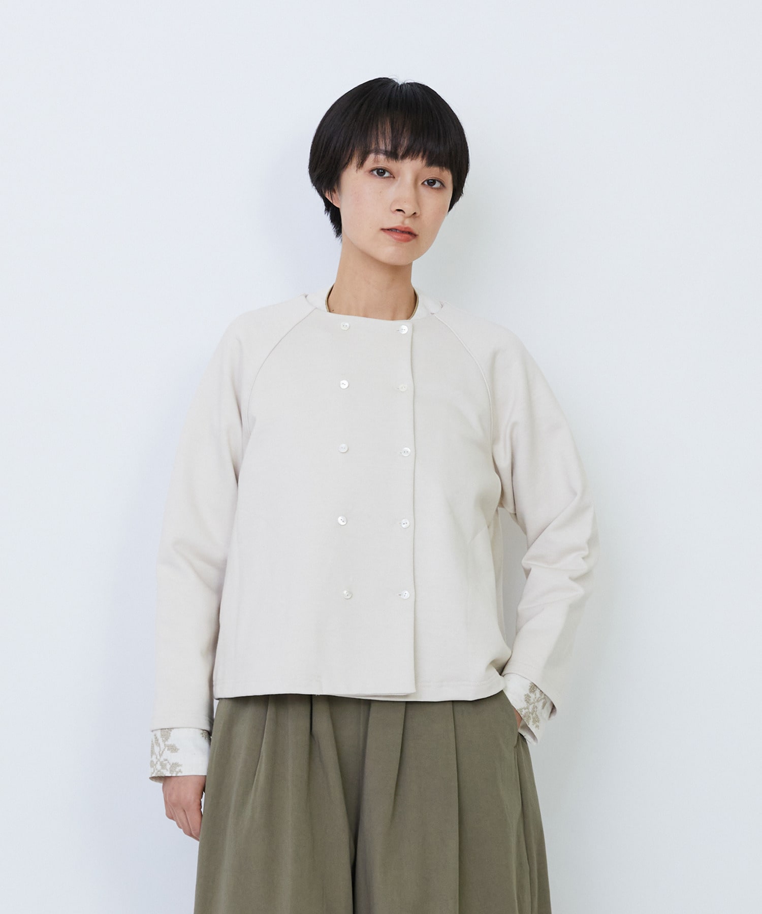 【LOISIR】コットン裏毛クルーネックジャケット 詳細画像 ベージュ 1