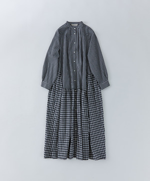 【congés payés】チェックパッチワークワンピース 詳細画像 ブラック系その他 1