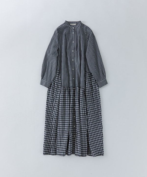 【congés payés】チェックパッチワークワンピース