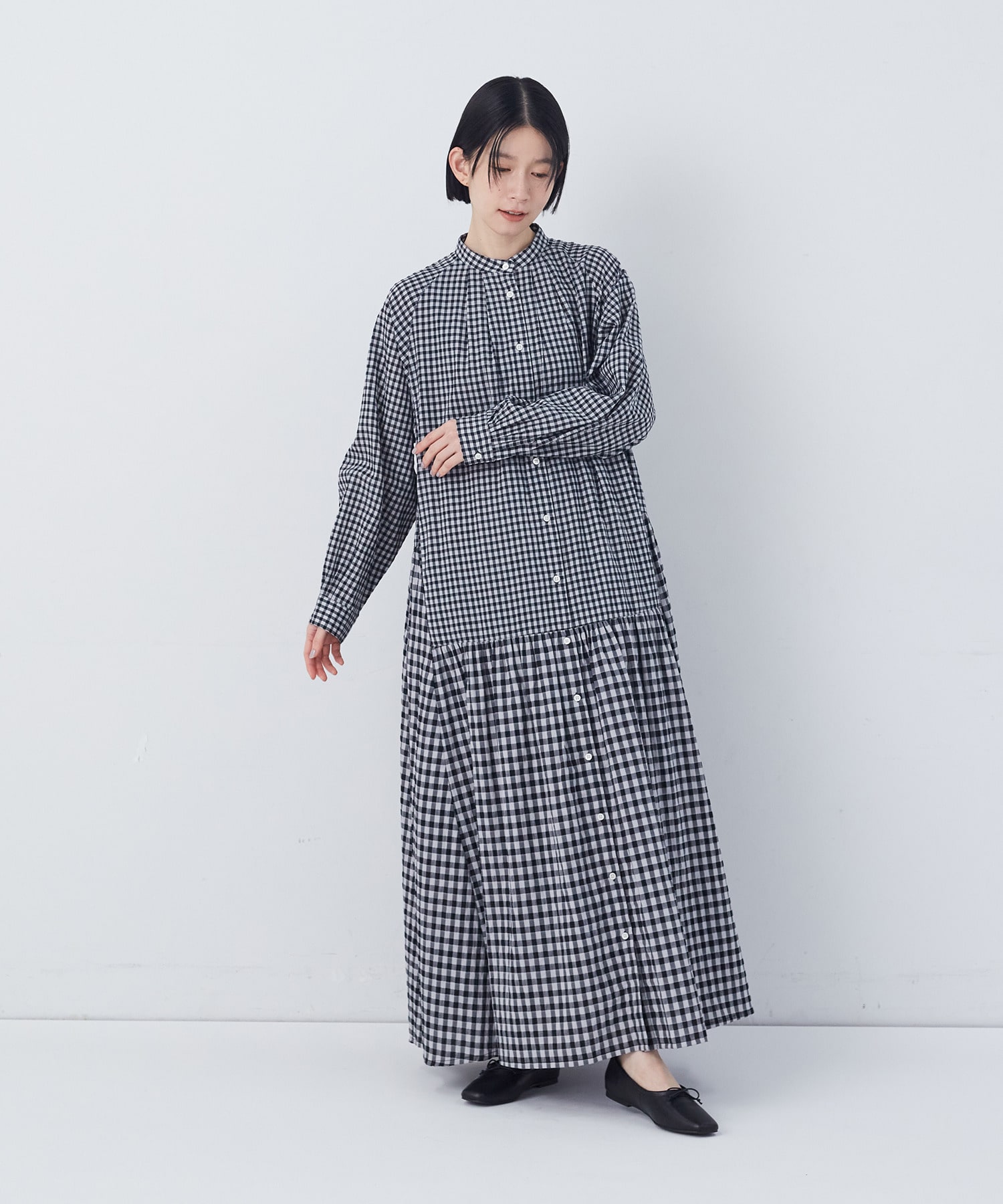 【congés payés】チェックパッチワークワンピース 詳細画像 グリーン系その他 1