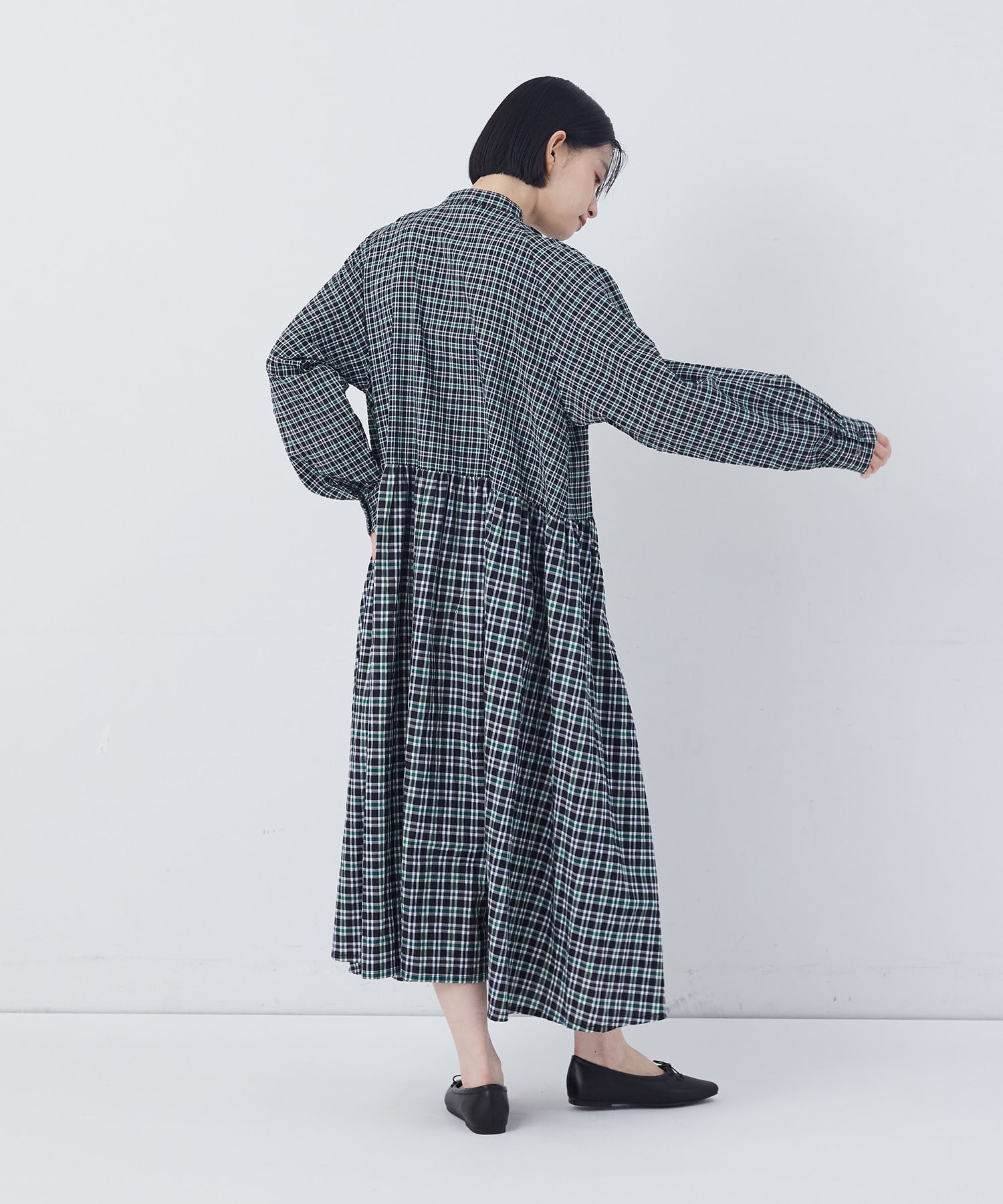 【congés payés】チェックパッチワークワンピース 詳細画像 グリーン系その他 11