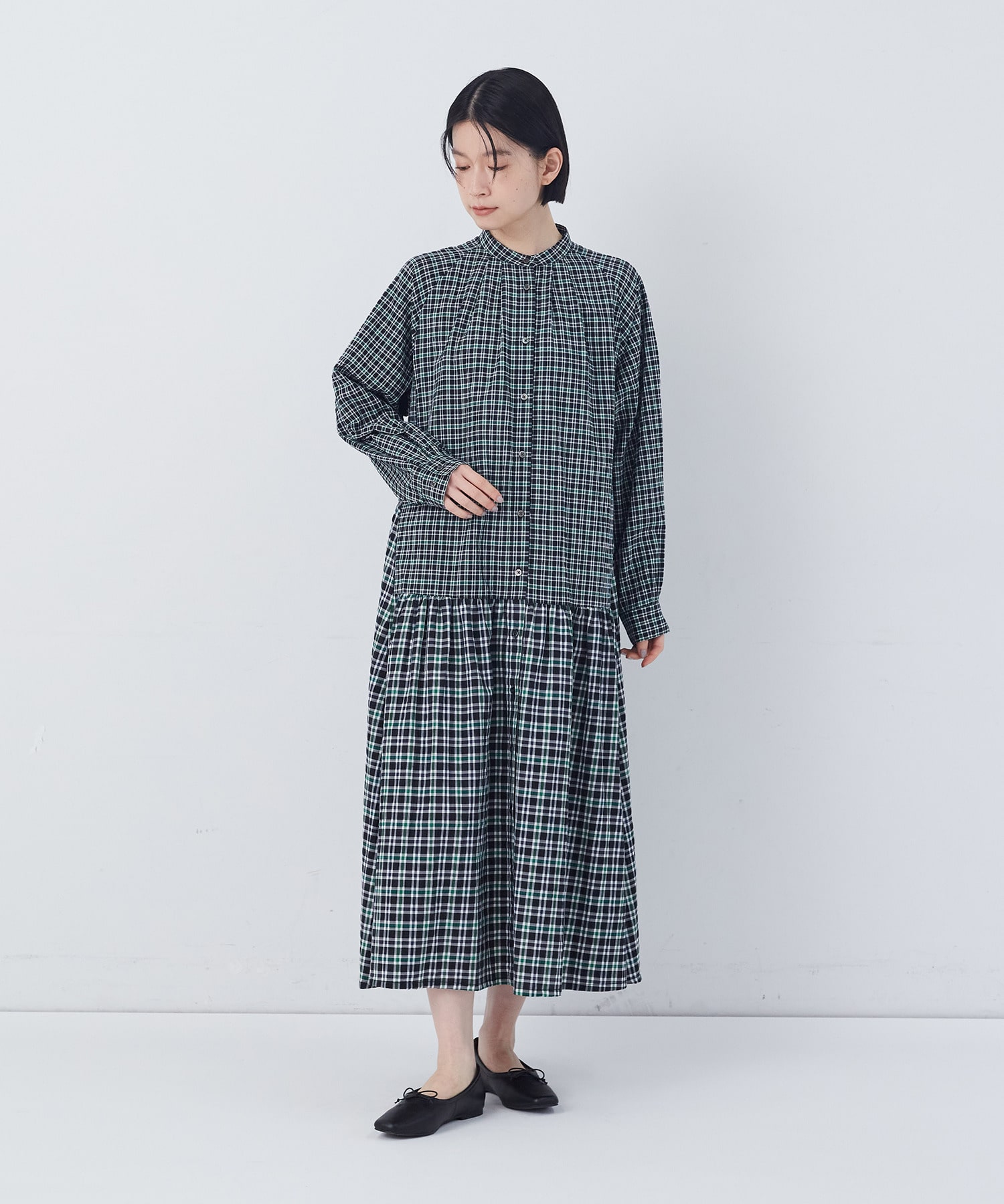 【congés payés】チェックパッチワークワンピース 詳細画像 グリーン系その他 12