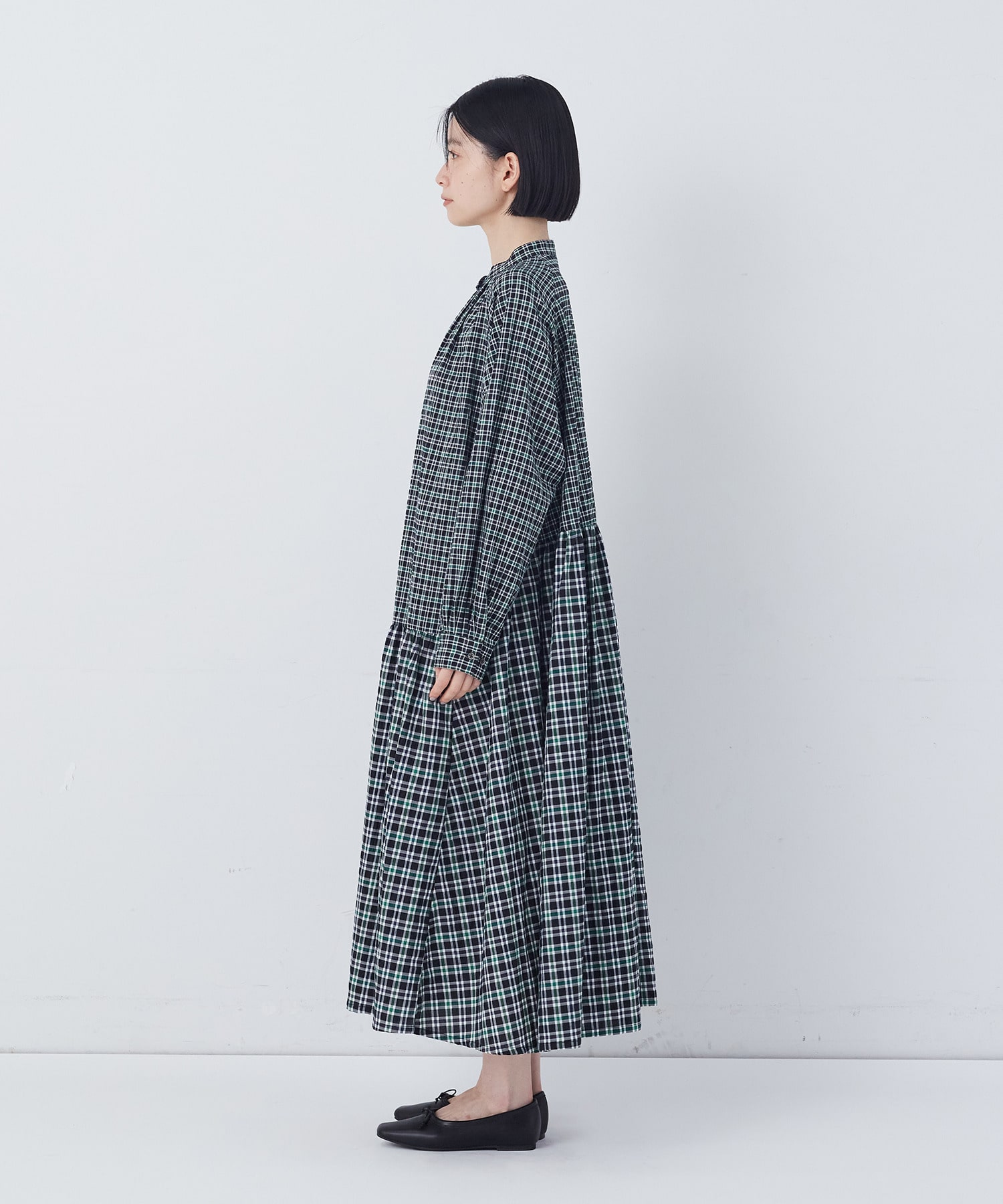【congés payés】チェックパッチワークワンピース 詳細画像 グリーン系その他 14