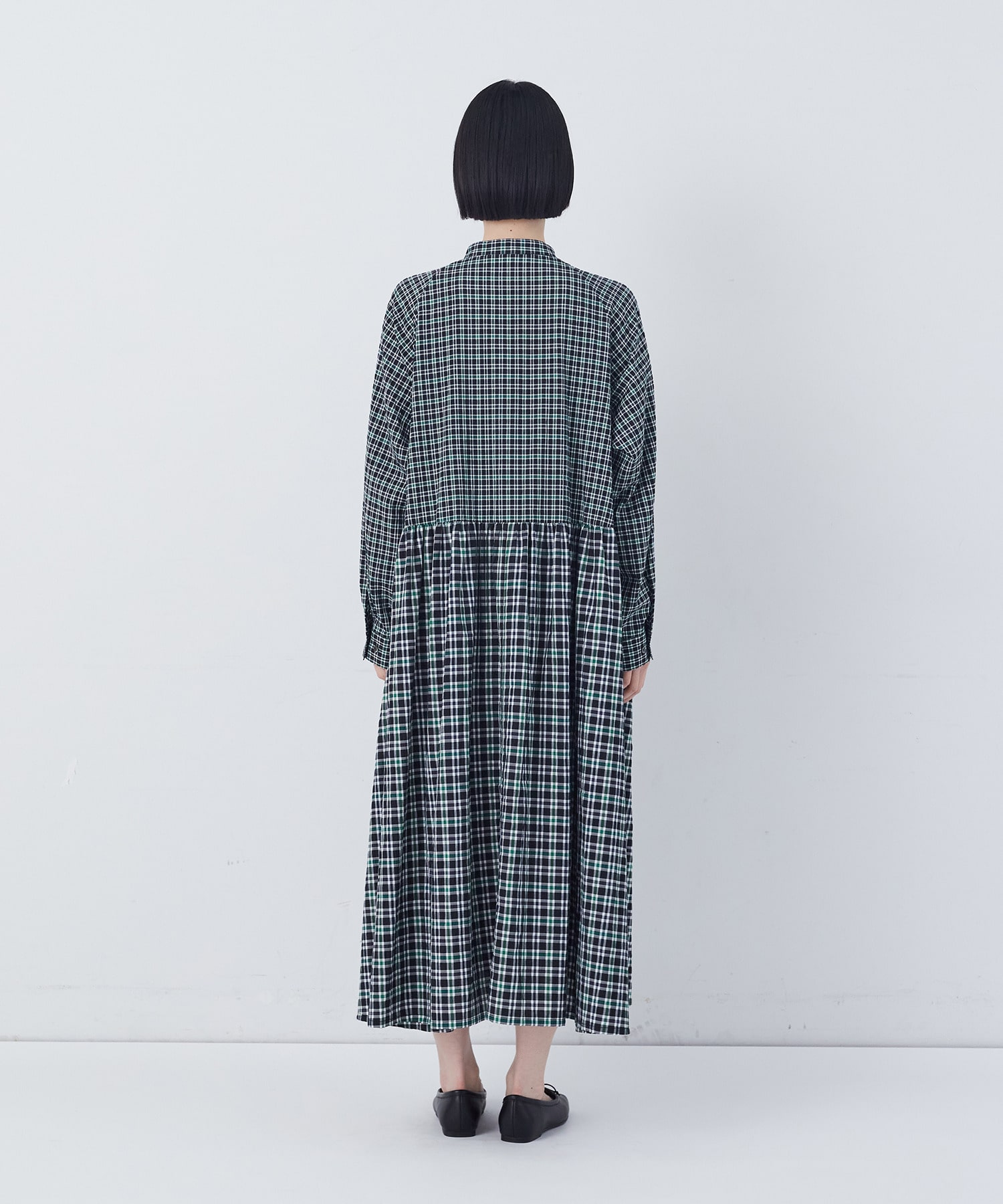 【congés payés】チェックパッチワークワンピース 詳細画像 グリーン系その他 15