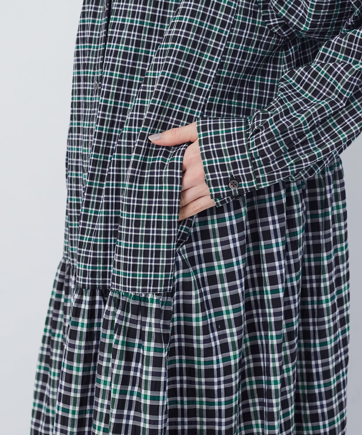 【congés payés】チェックパッチワークワンピース 詳細画像 グリーン系その他 19