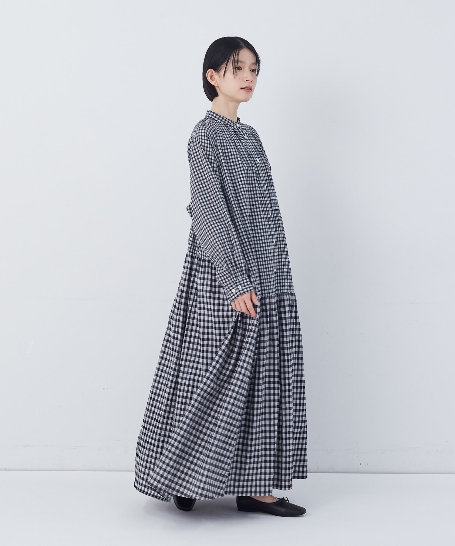 【congés payés】チェックパッチワークワンピース 詳細画像 グリーン系その他 2